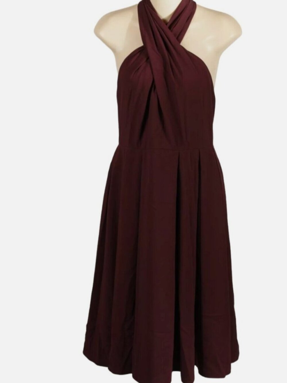 Halston Heritage Halter Midi Dress | Size 6 | Burgundy